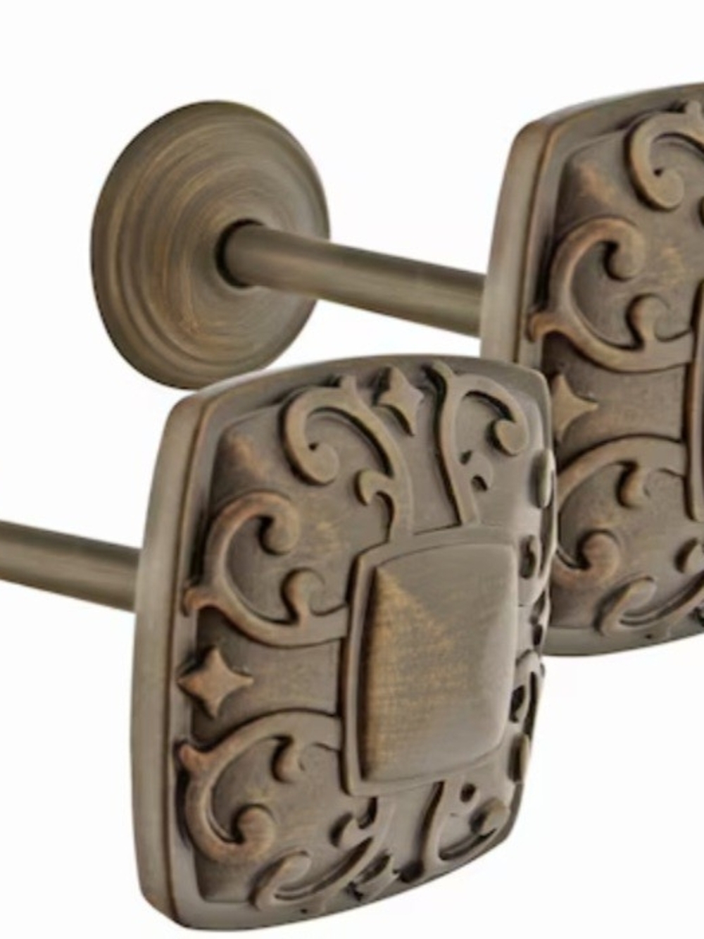 Ornate Square Curtain Rod Finials in Antique Bronze Finish